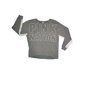 PINK Victoria's Secret‎ Gray White Pullover Sweatshirt Raw Hem Logo M